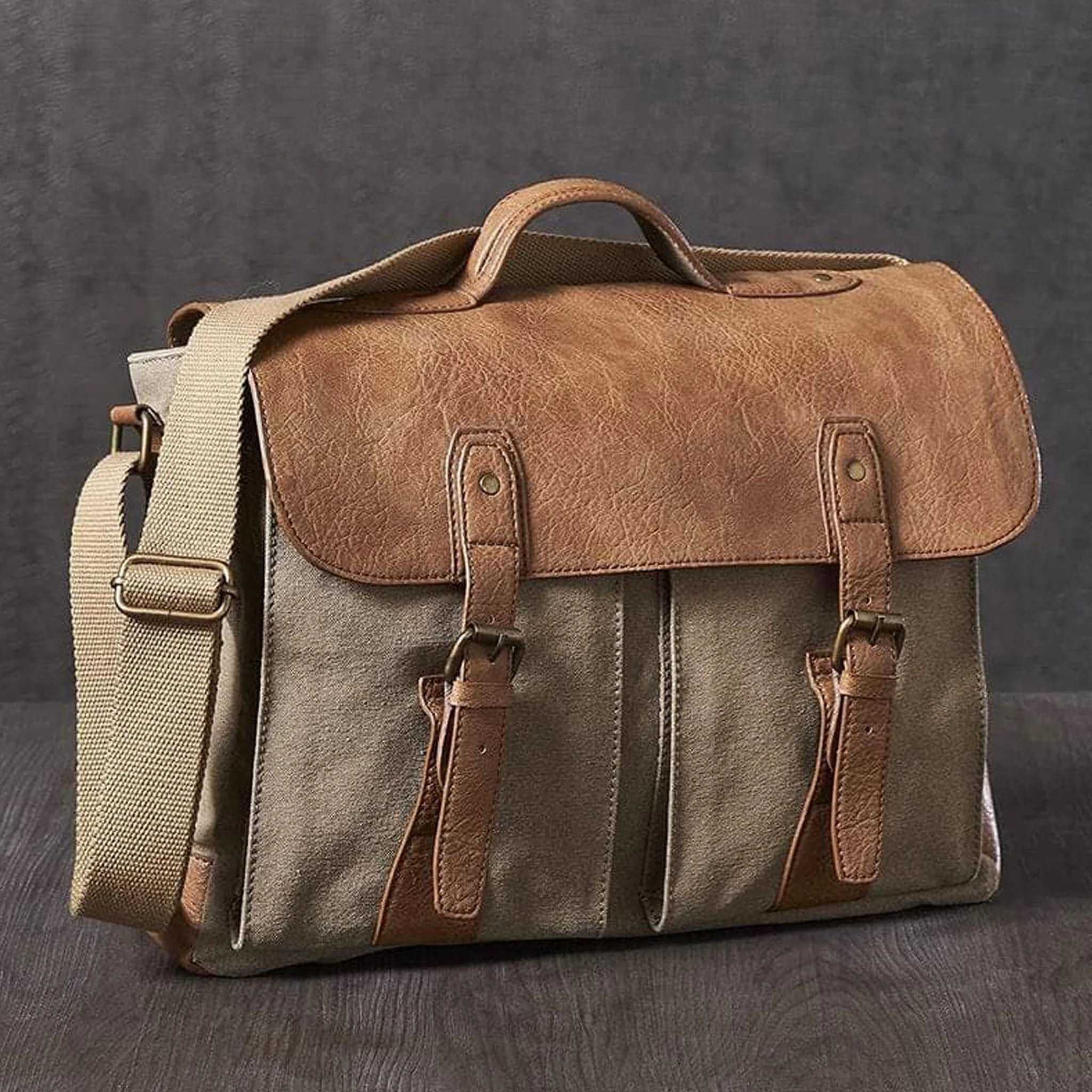 Canvas and leather laptop bag best sale