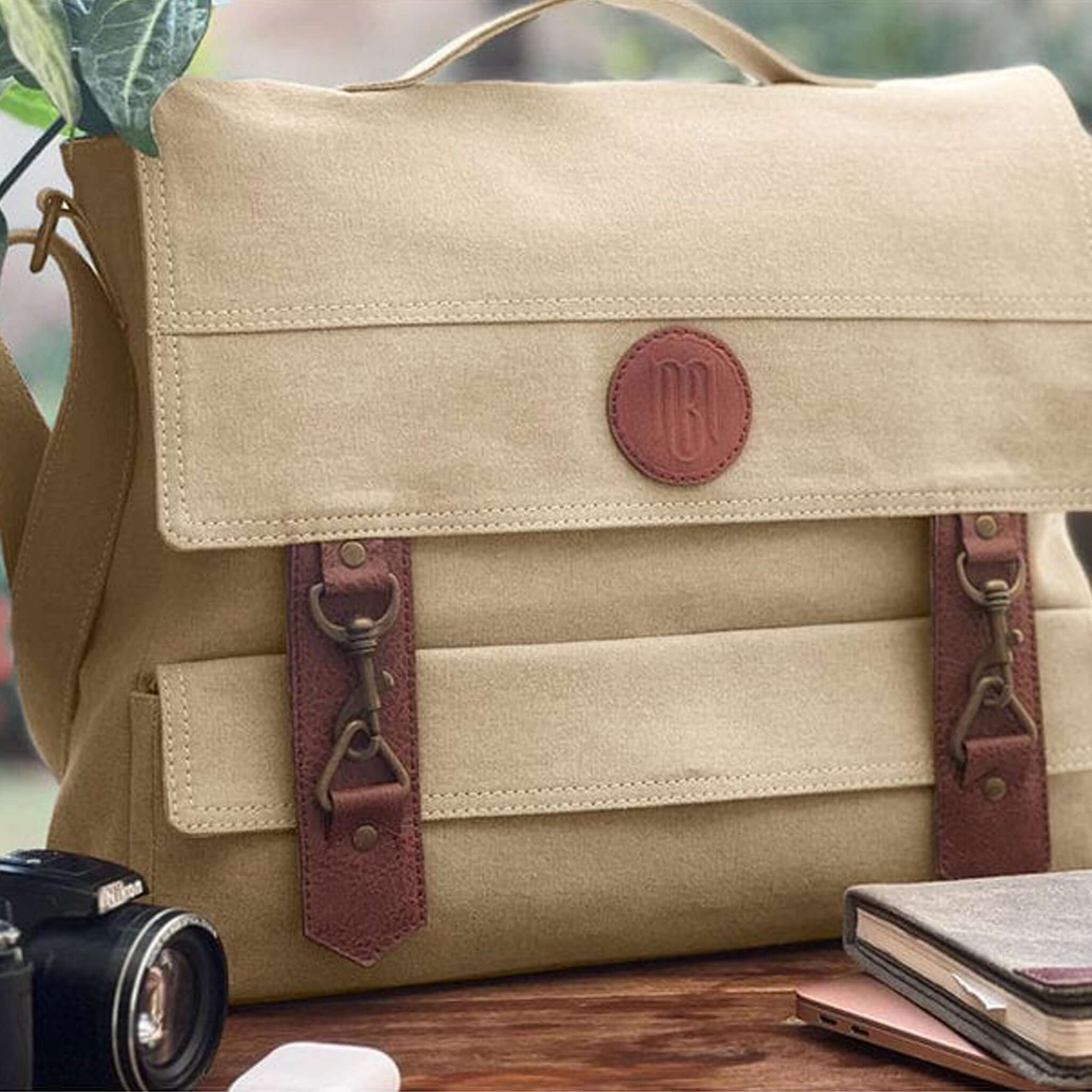 Mona B - Unisex Canvas Messenger Crossbody Laptop/Tablet/MacBook Bag: Flint