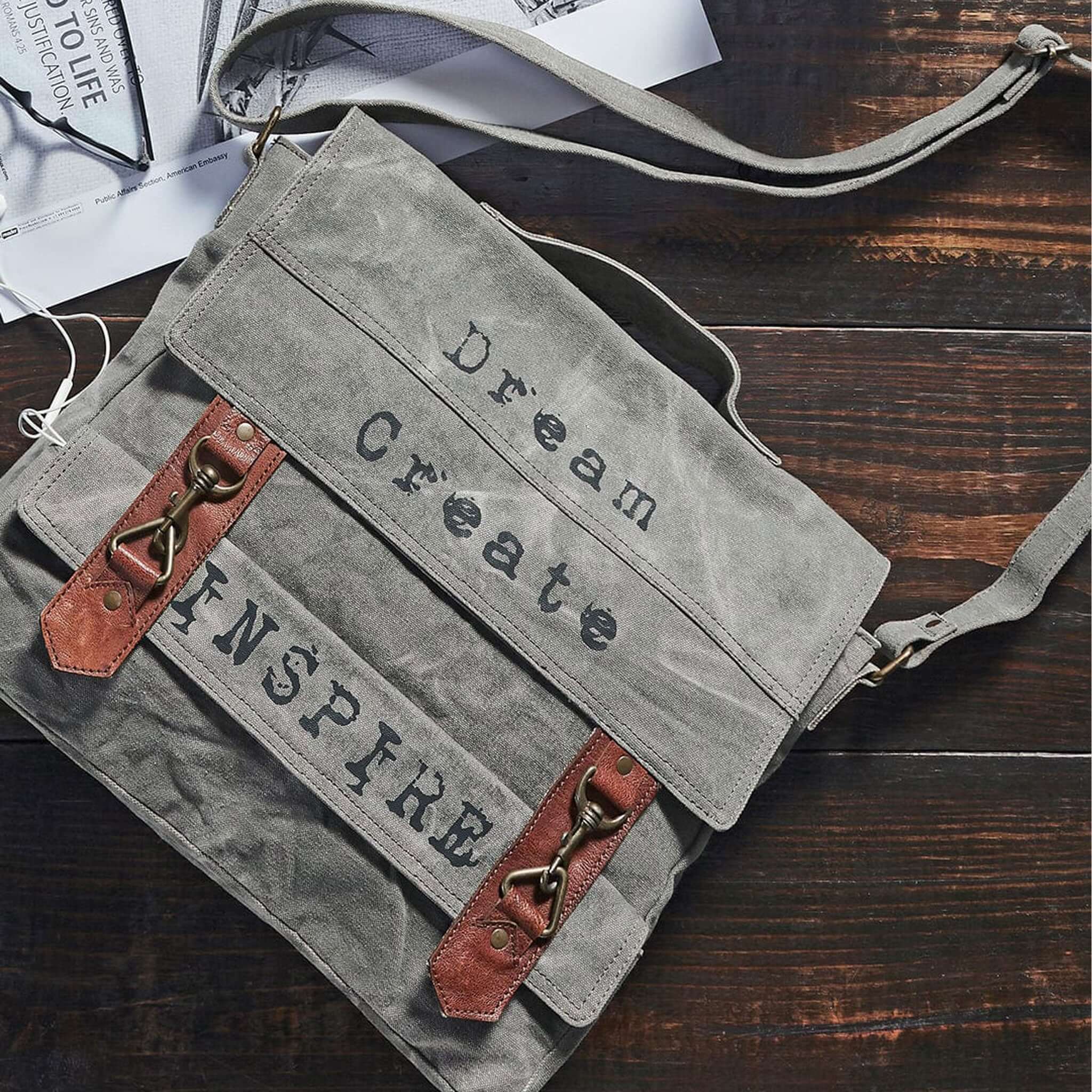 Mona B - Upcycled Canvas Messenger Crossbody Laptop Bag for Upto 14" Laptop/Mac Book/Tablet with Stylish Design for Men and Women: Dream