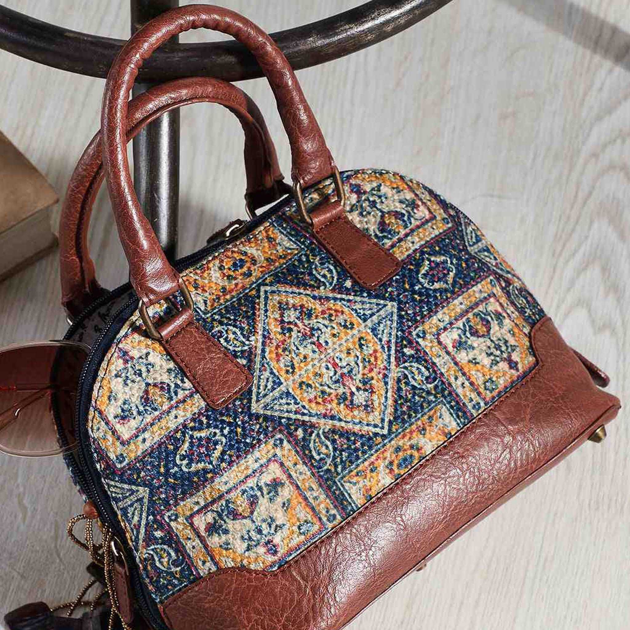 Mona B - Canvas Small Vintage Handbag, Shoulder Bags For Shopping Travel With Stylish Design For Women (Chocolate, Kilim) - M-7006