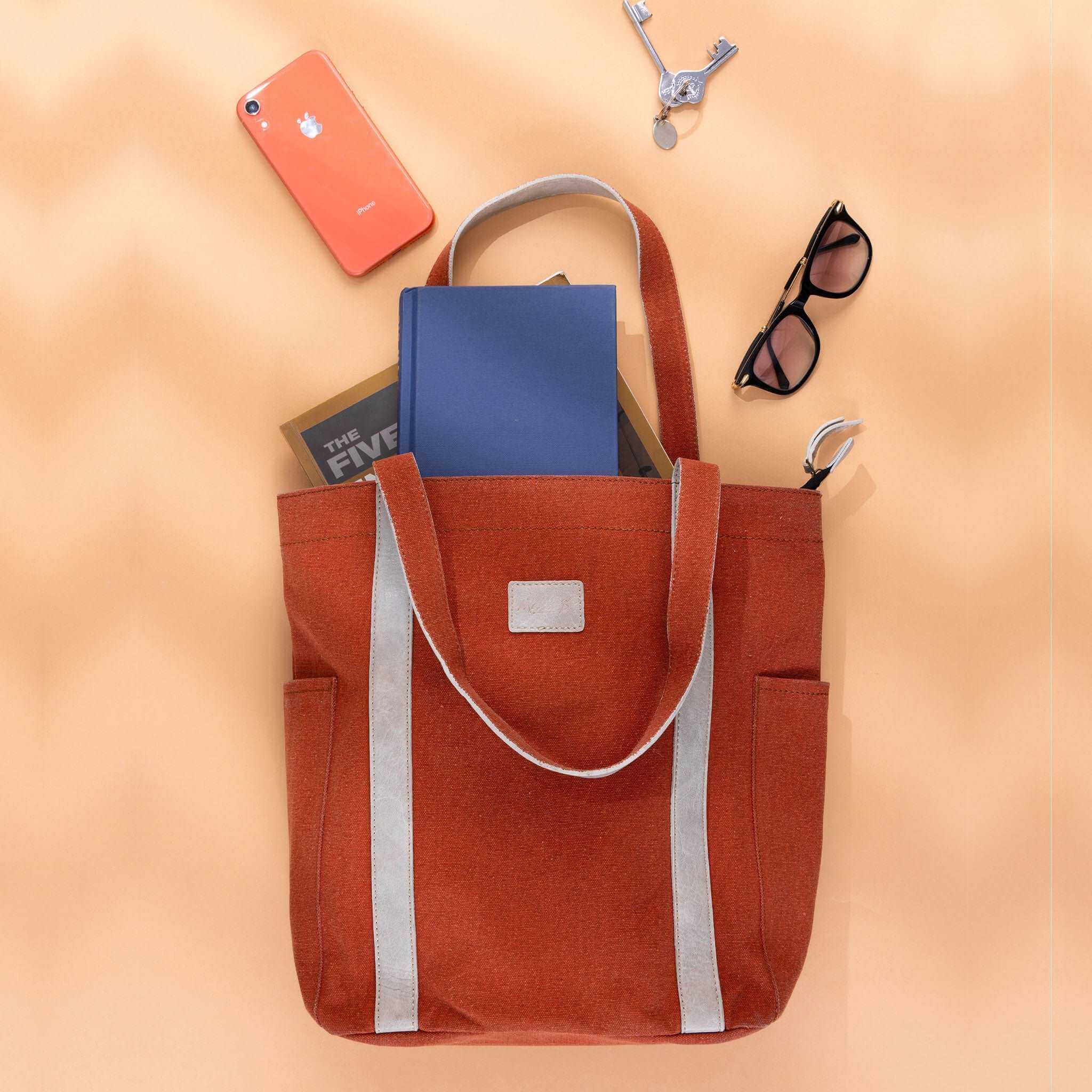 Mona B - Color Block Tote: Burnt Orange - (M-2502)