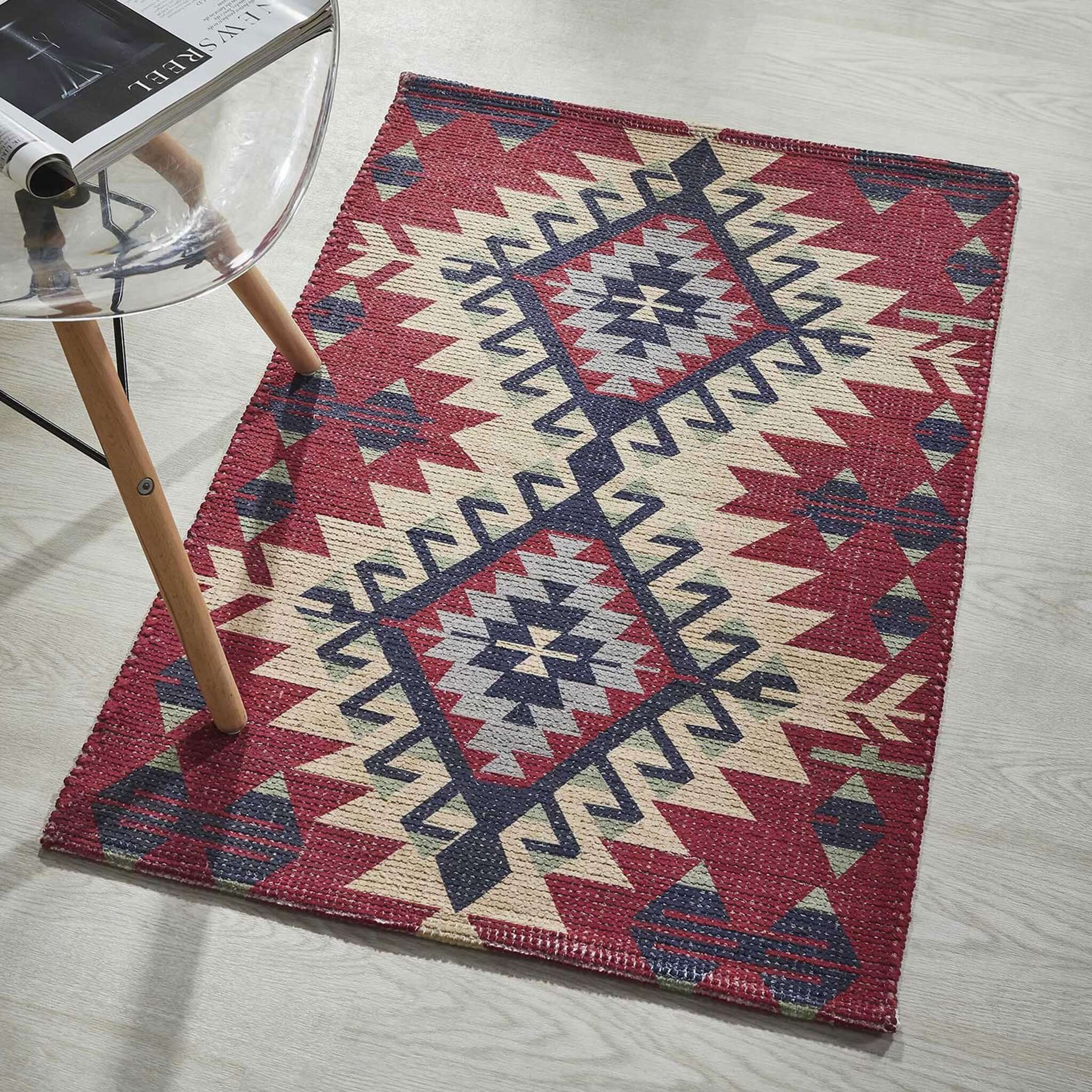 Mona B - Printed Vintage Dhurrie Carpet Rug Runner Floor Mat for Living Room Bedroom: 2 X 3 Feet Multi Color - PR-100 (2436)