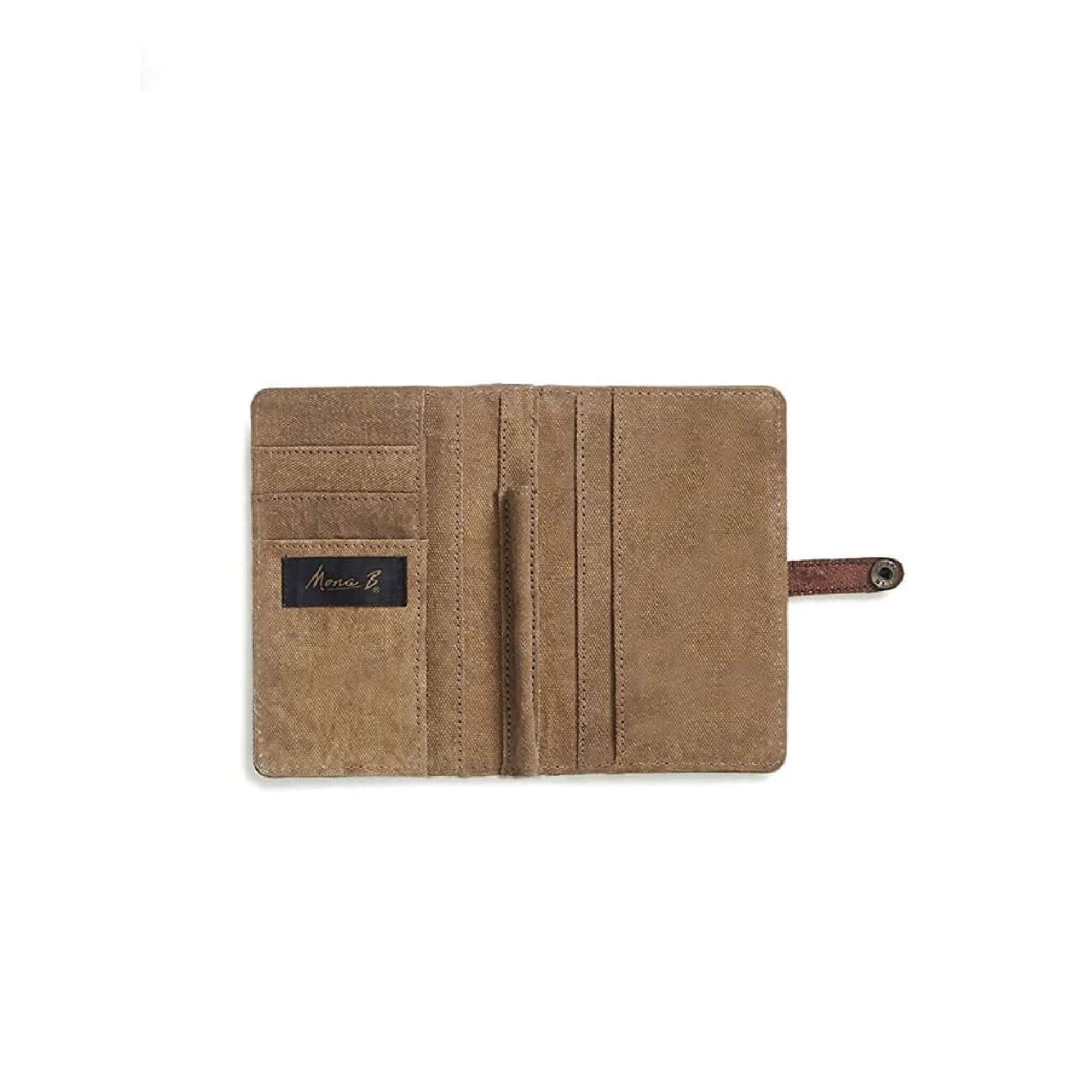 Mona B - Jet Lag Upcycled Canvas Passport Travel Wallet (M-4113, Brown)