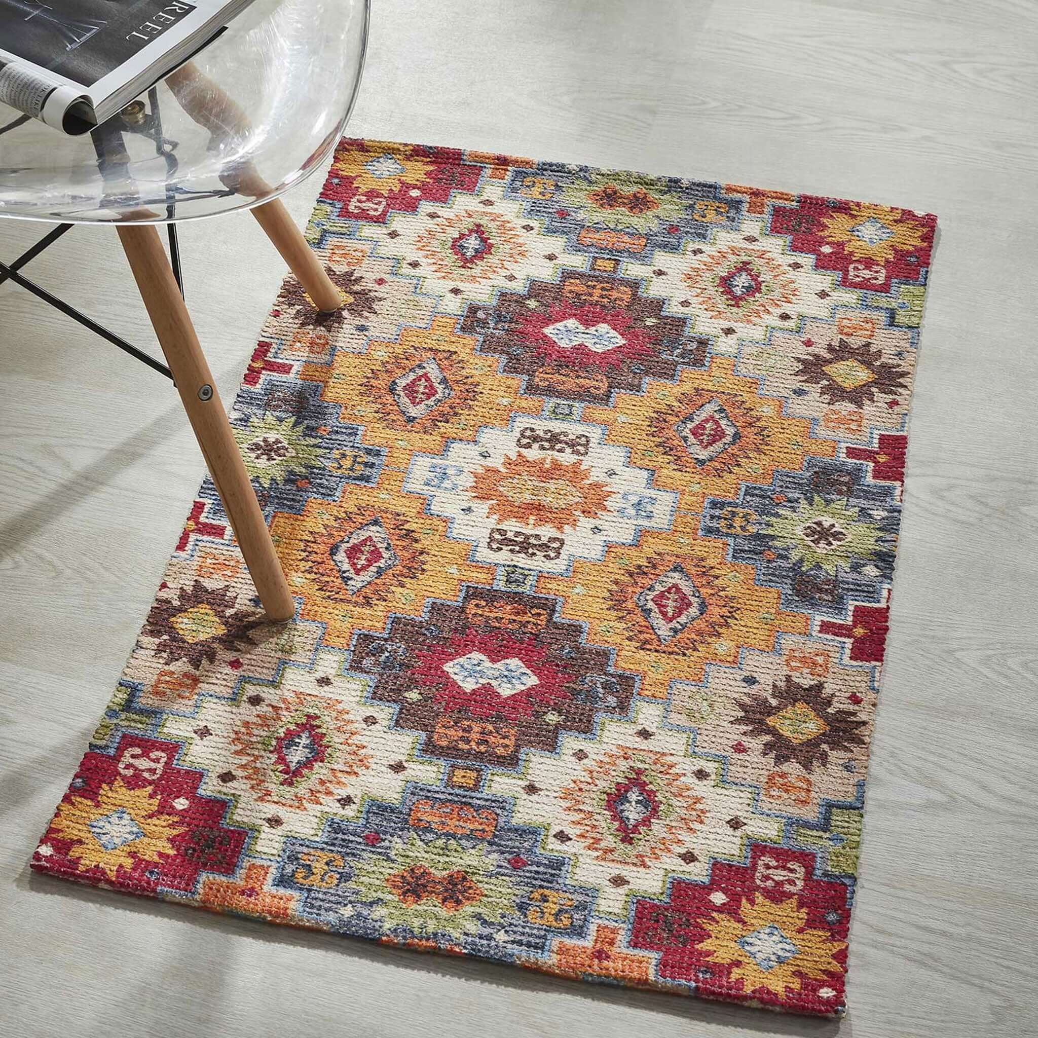 Mona B - Printed Vintage Dhurrie Carpet Rug Runner Floor Mat for Living Room Bedroom: 2 X 3 Feet Multi Color - PR-116 (2436)