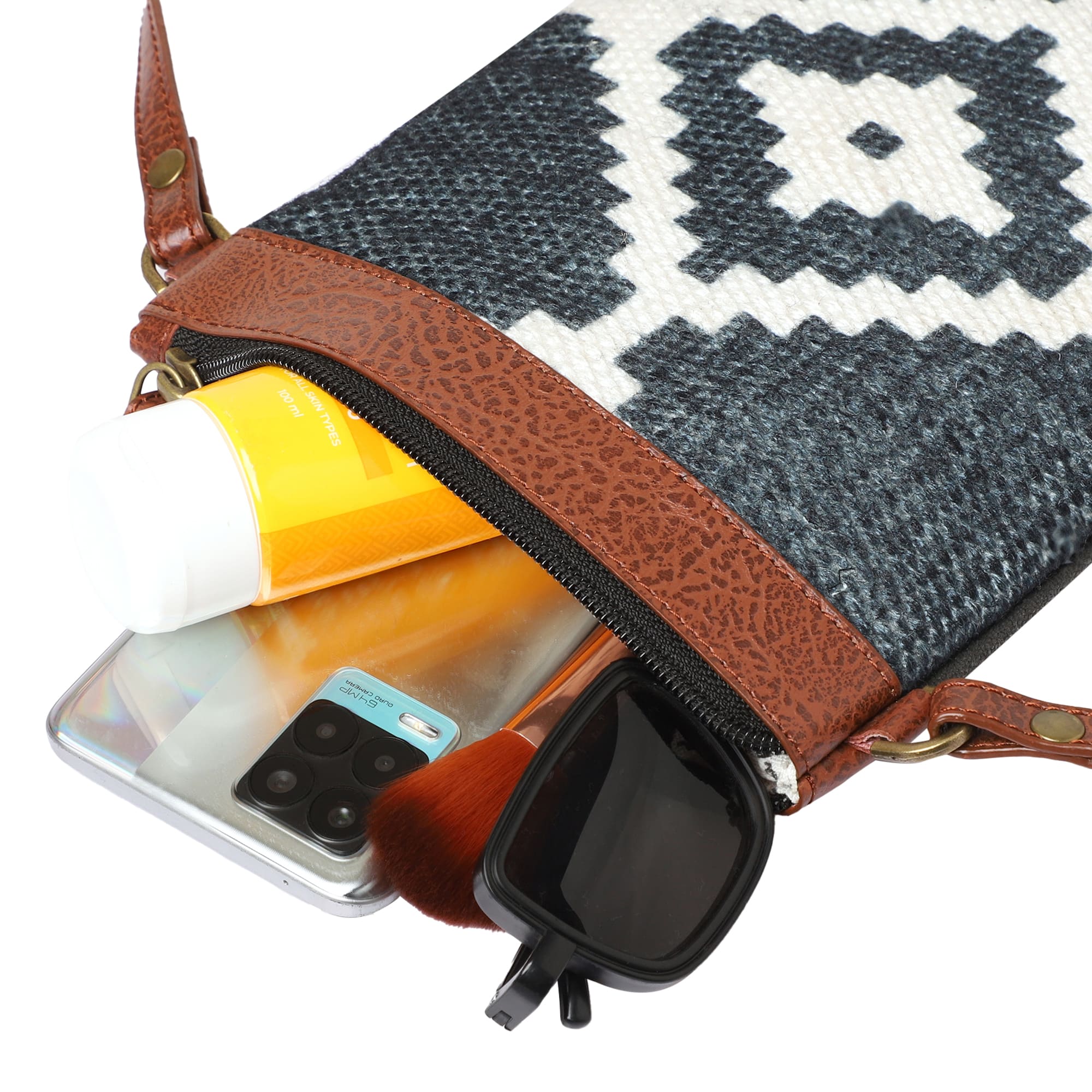 Mona B - Small Canvas Messenger Crossbody Bag | Wristlet Bag with Stylish Design for Women (Sloane) Brown