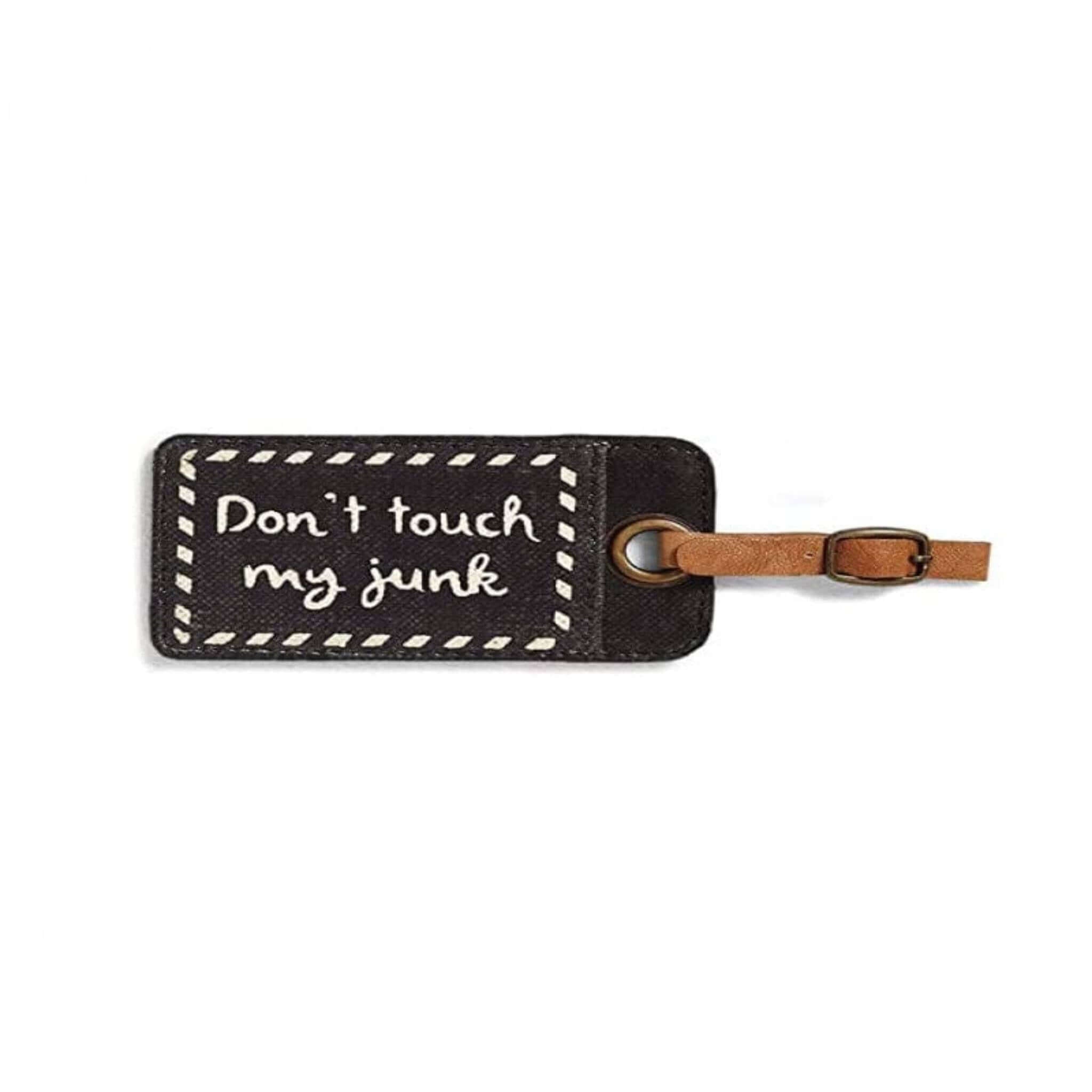 Mona B - Don't Touch My Junk Upcycled Canvas ID Luggage Tag with Vegan Leather Trim