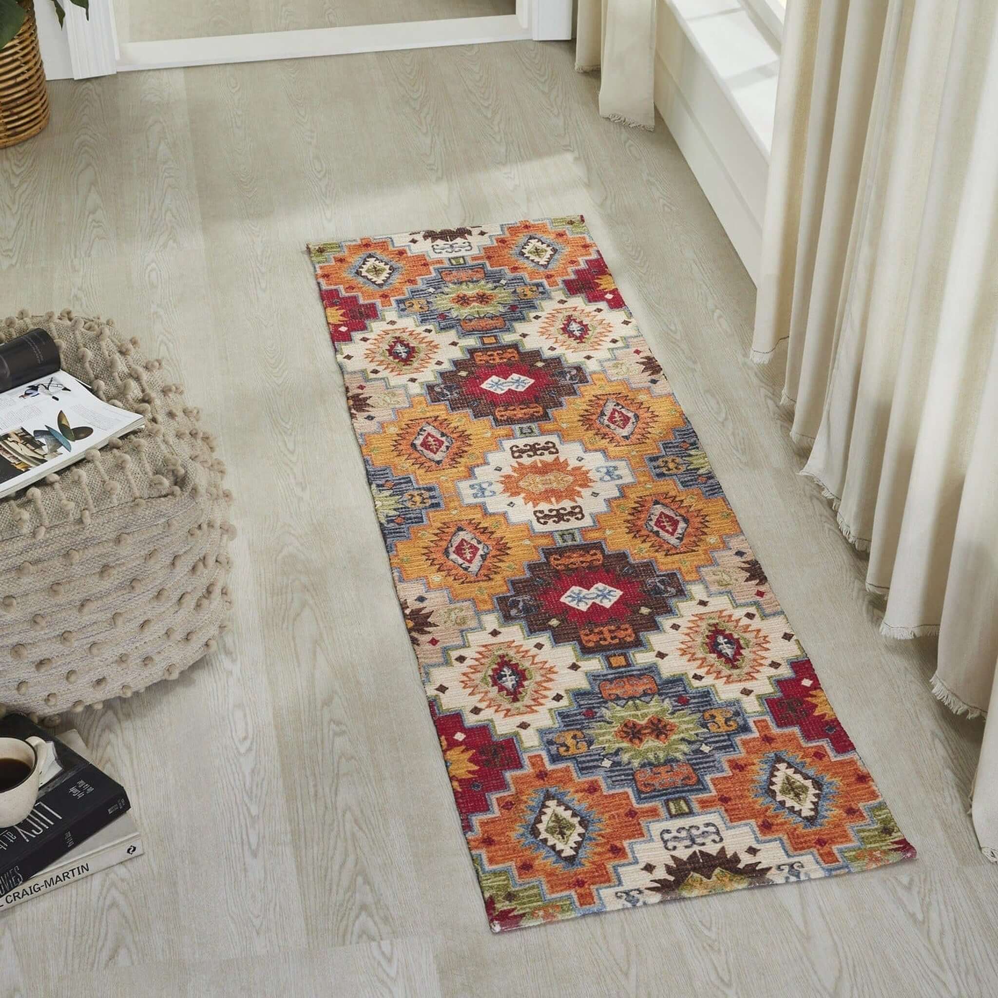 Mona B - Printed Vintage Dhurrie Carpet Rug Runner for Living Room Bedroom: 1.83 X 6 Feet Multi Color - PR-116 (2272)