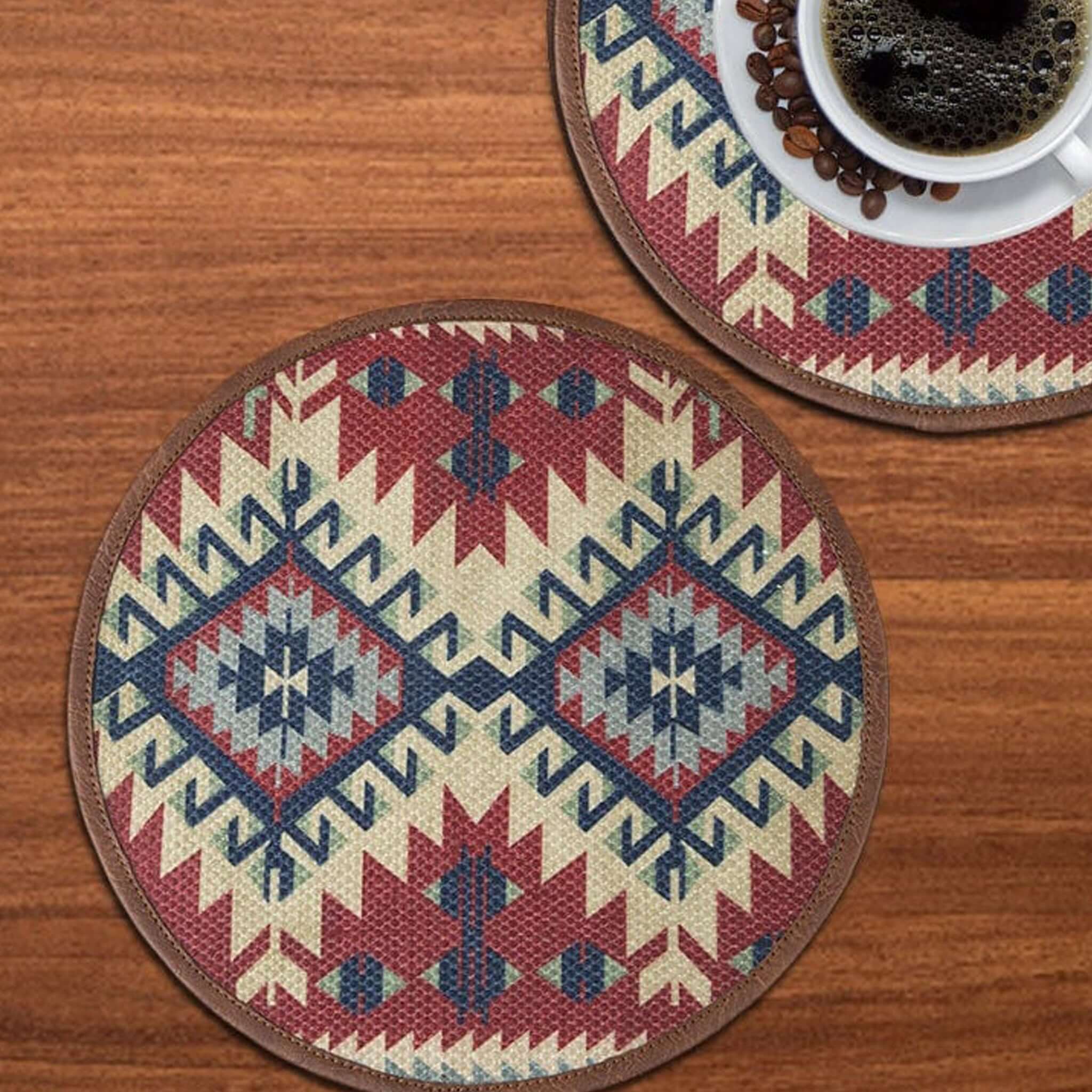 Mona B - Set of 2 Printed Mosaic Placemats, 13 INCH Round, Best for Bed-Side Table/Center Table, Dining Table/Shelves (Mosaic)