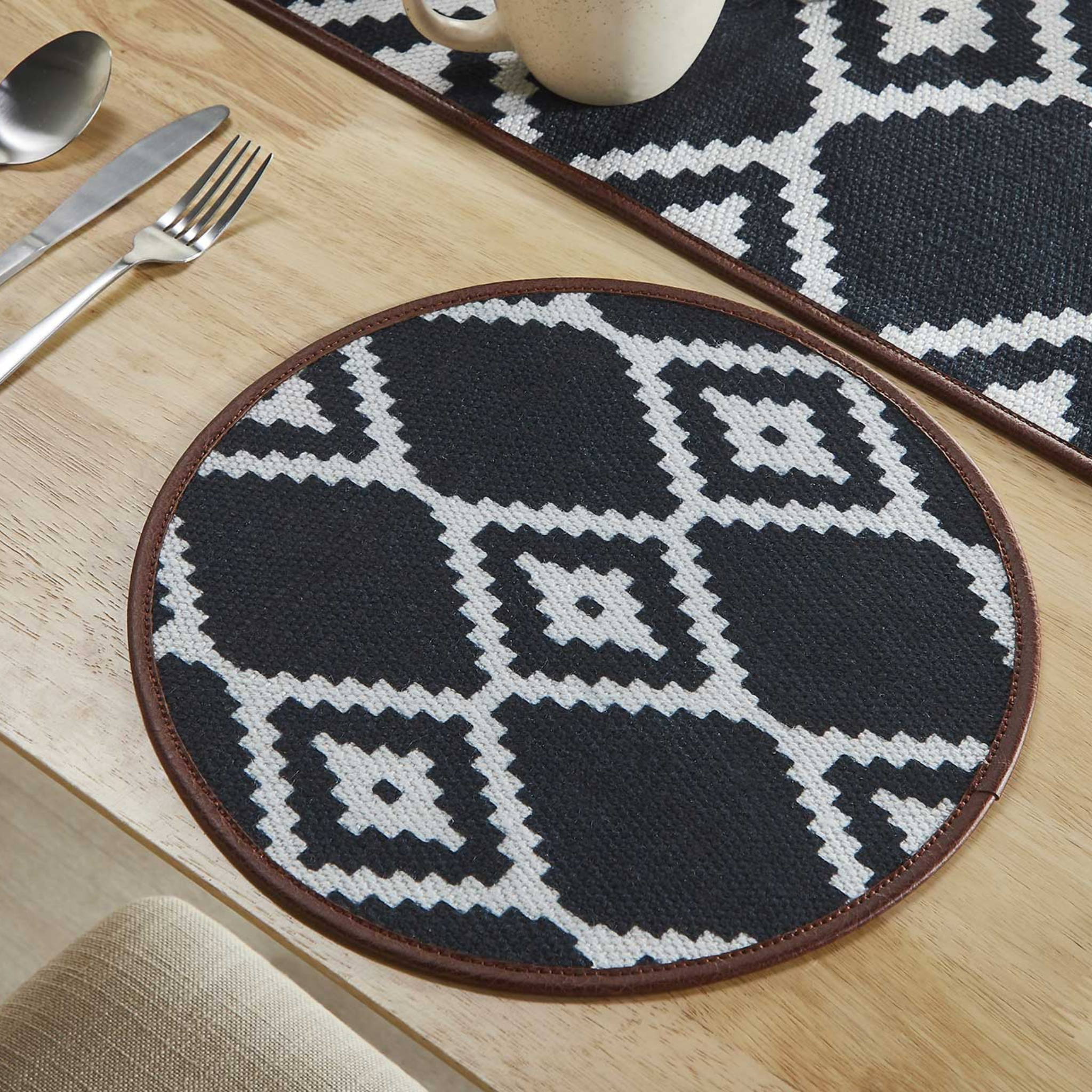 Mona B - Set of 2 Printed Placemats, 13 INCH Round, Best for Bed-Side Table/Center Table, Dining Table/Shelves - BR-305 (1319)