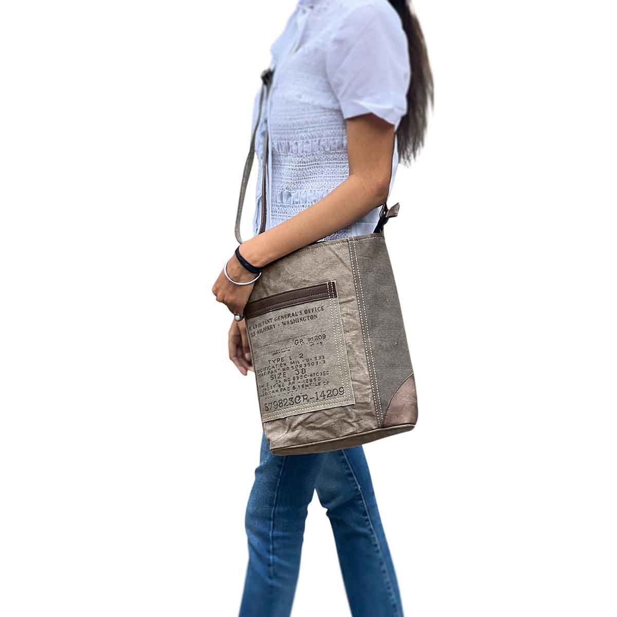 Mona B - 100% Cotton Canvas Messenger Crossbody Vintage Sling Bag with Stylish Design for Women: Escape (Grey)