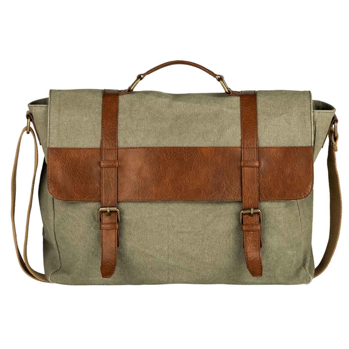 Mona B - Canvas large Messenger Bag with inside laptop compartment for Offices, Schools and Colleges for Men and Women (Moss) - MC-1000 C