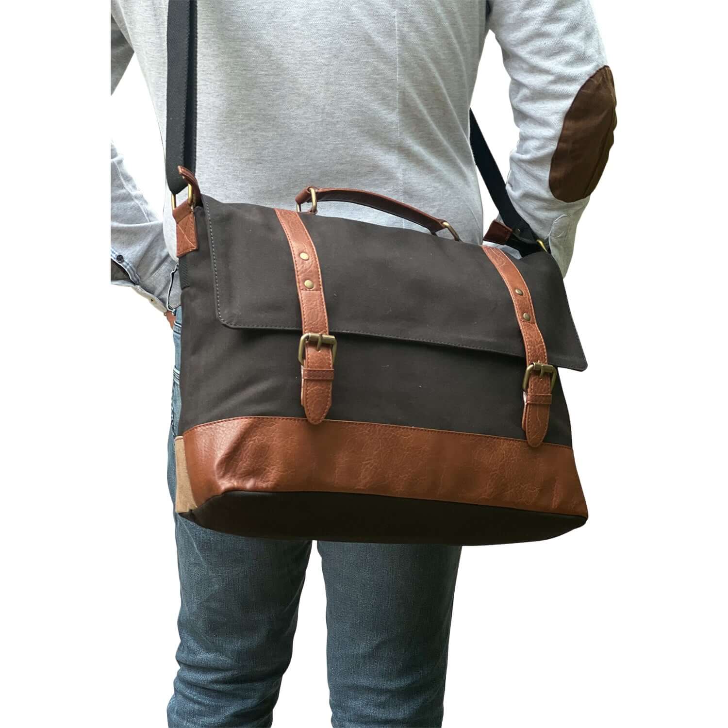 Mona B - Upcycled Canvas Messenger Crossbody Laptop Bag for Upto 14" Laptop/Mac Book/Tablet with Stylish Design for Men and Women: Parker