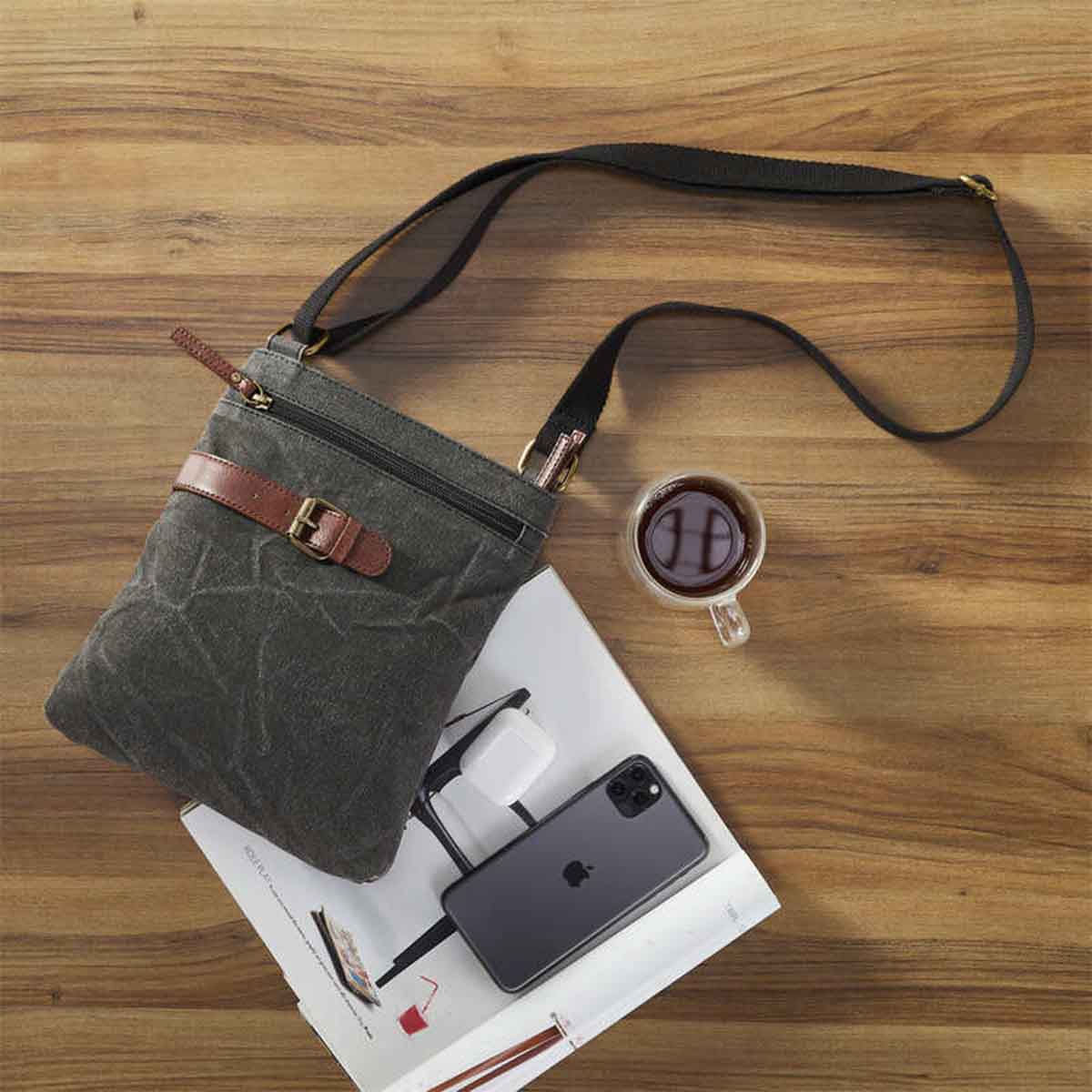 Mona B - Upcycled Canvas Messenger Crossbody Bag with Stylish Design for Men and Women: Flap