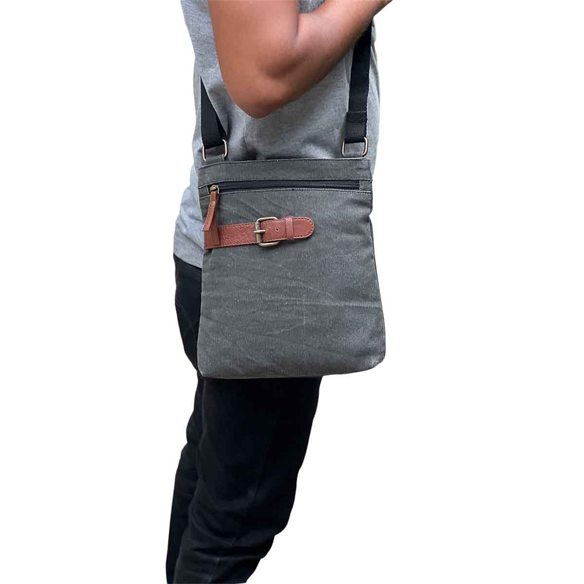 Mona B - Upcycled Canvas Messenger Crossbody Bag with Stylish Design for Men and Women: Flap