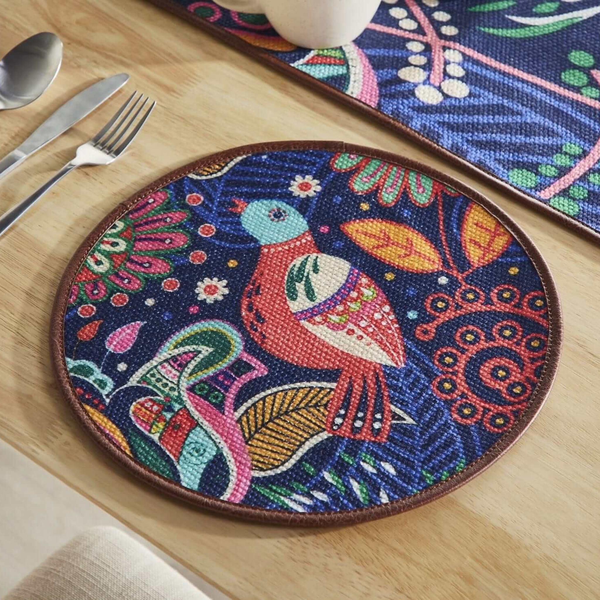 Mona B - Set of 2 Printed Placemats, 13 INCH Round, Best for Bed-Side Table/Center Table, Dining Table/Shelves - PP-111