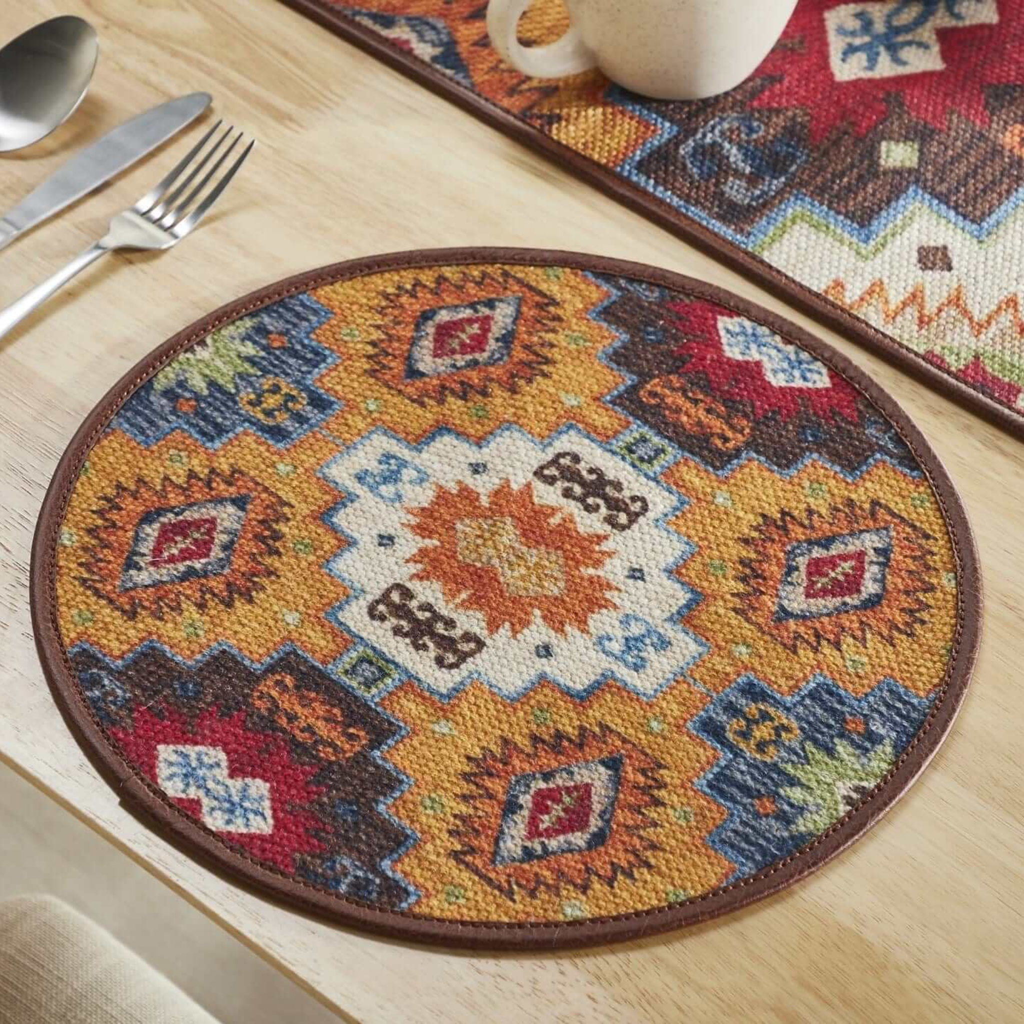 Mona B - Set of 2 Printed Placemats, 13 INCH Round, Best for Bed-Side Table/Center Table, Dining Table/Shelves - PP-116