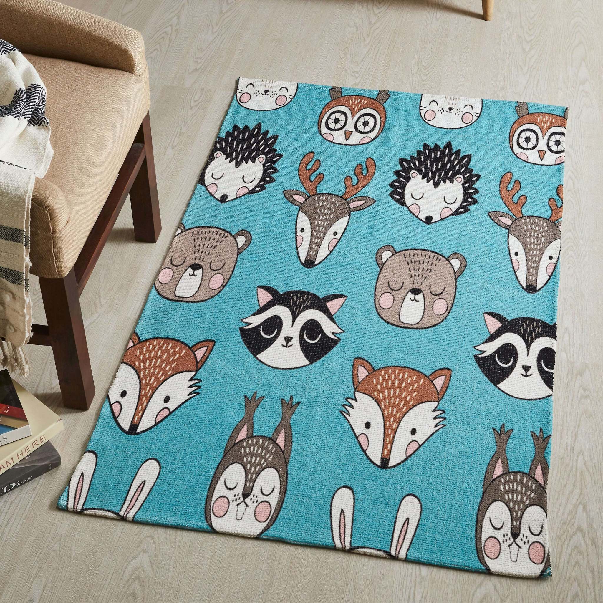 Mona B - Printed Fox Kids Room Dhurrie Carpet Rug Runner Floor Mat for Living Room Bedroom: 3 X 5 Feet Multi Color - PR-108 (3660)