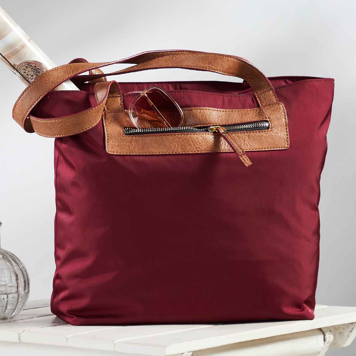 Mona B Handbag for Women | Zipper Tote Bag | Crossbody Sling Bag for Grocery, Shopping, Travel | Shoulder Bags for Women: Set of 2 (Wine)