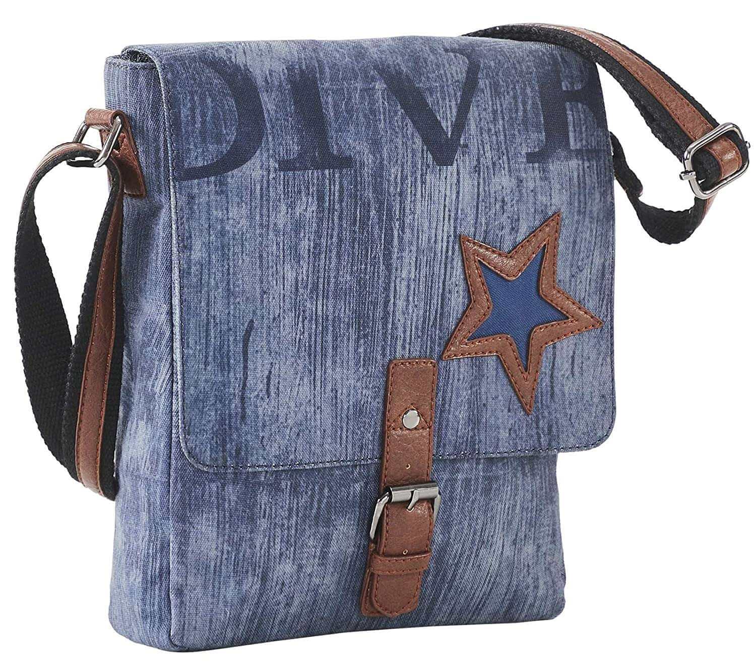 Mona B - Blue Medium Canvas Messenger Crossbody Bag with Stylish Design for Women and Men