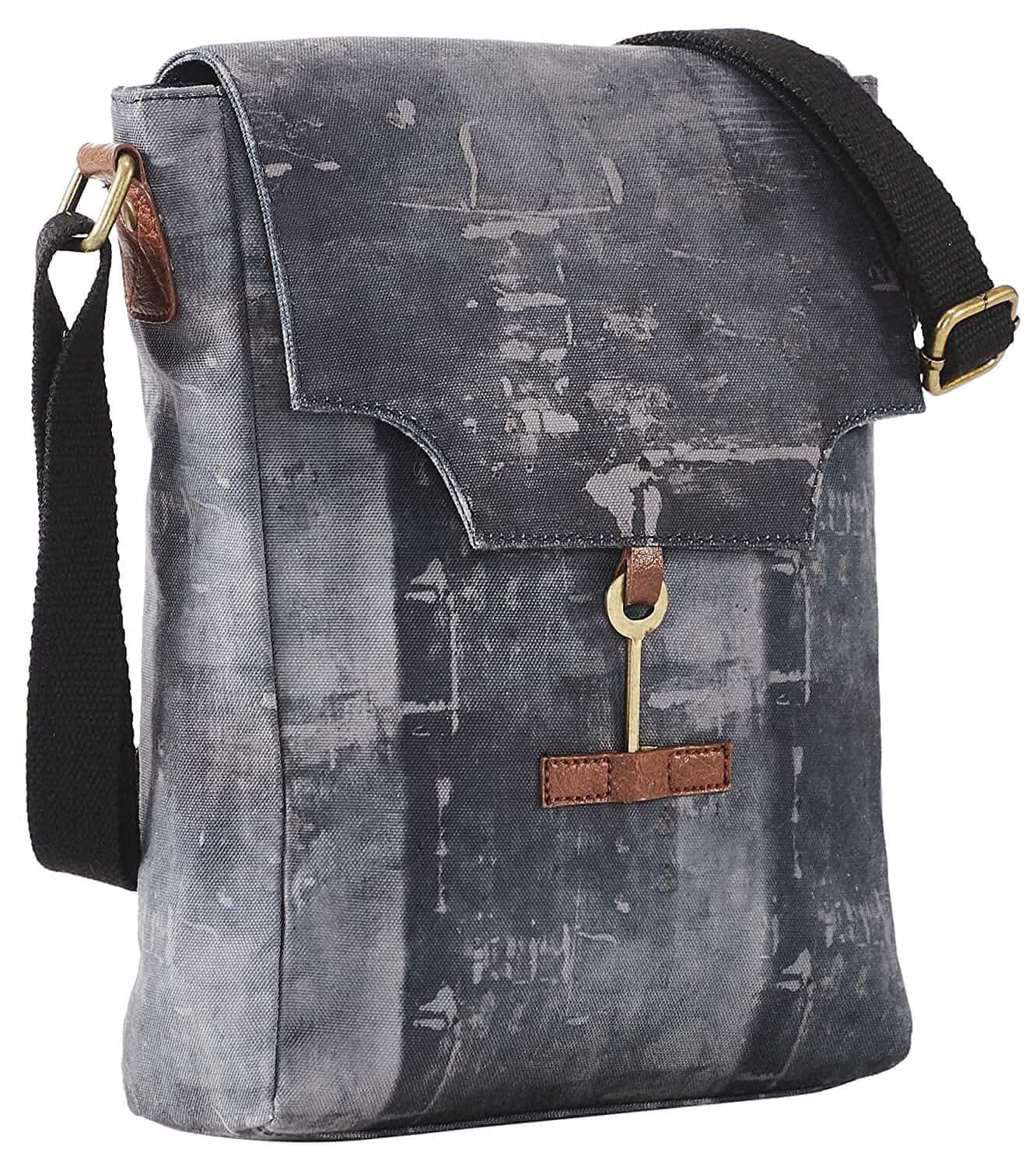 Mona B - Grey Medium Canvas Messenger Crossbody Bag with Stylish Design for Women and Men