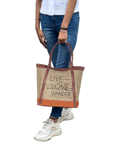 Canvas Shopper Bag With Via Manzoni 31 Logo Print by Emporio