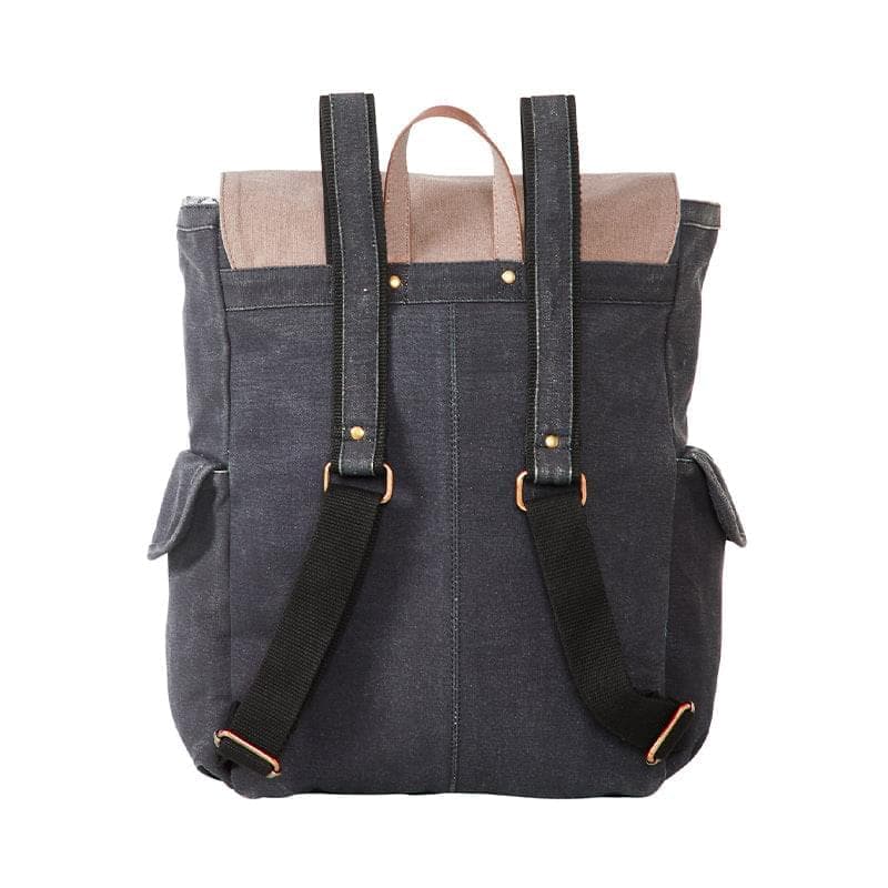 Mona B - Navy 100% Cotton Canvas Back Pack for Offices Schools and Colleges with Two Outside Pockets and Stylish Design for Men and Women