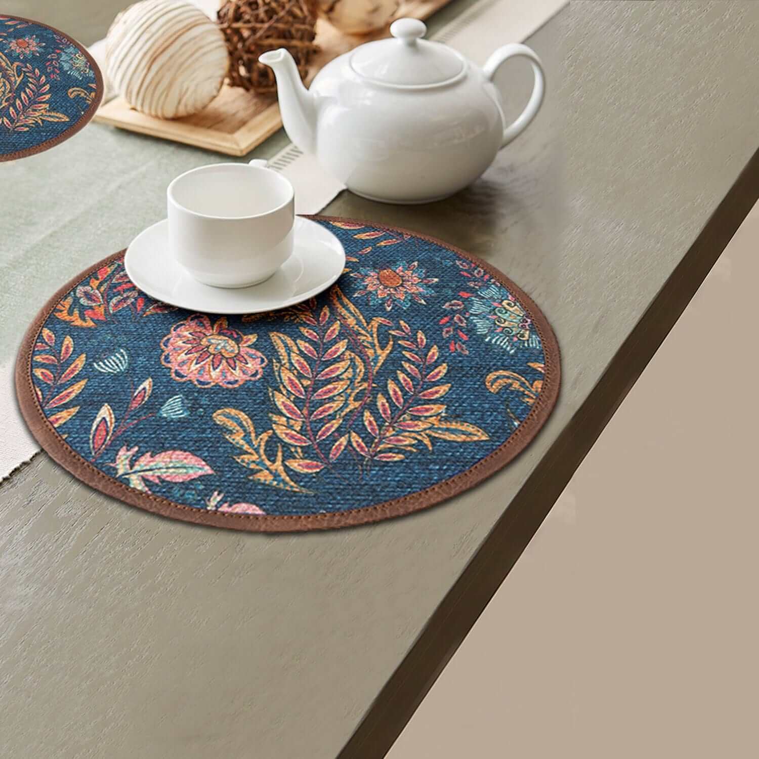 Mona B - Set of 2 Printed Placemats, 13 INCH Round, Best for Bed-Side Table/Center Table, Dining Table/Shelves (Amelia)