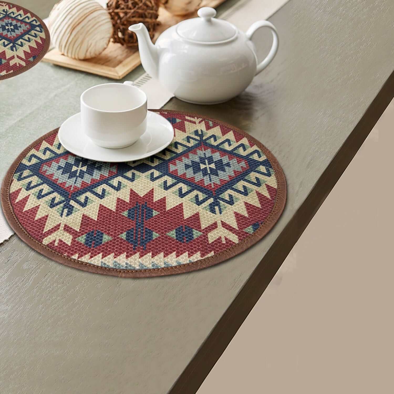 Mona B - Set of 2 Printed Placemats, 13 INCH Round, Best for Bed-Side Table/Center Table, Dining Table/Shelves (Kilm)