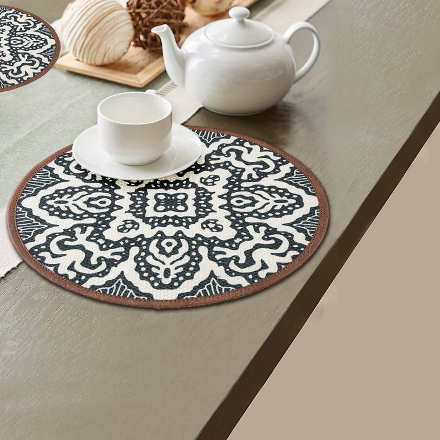 Mona B - Set of 2 Printed  Placemats, 13 INCH Round, Best for Bed-Side Table/Center Table, Dining Table/Shelves (Medallion)