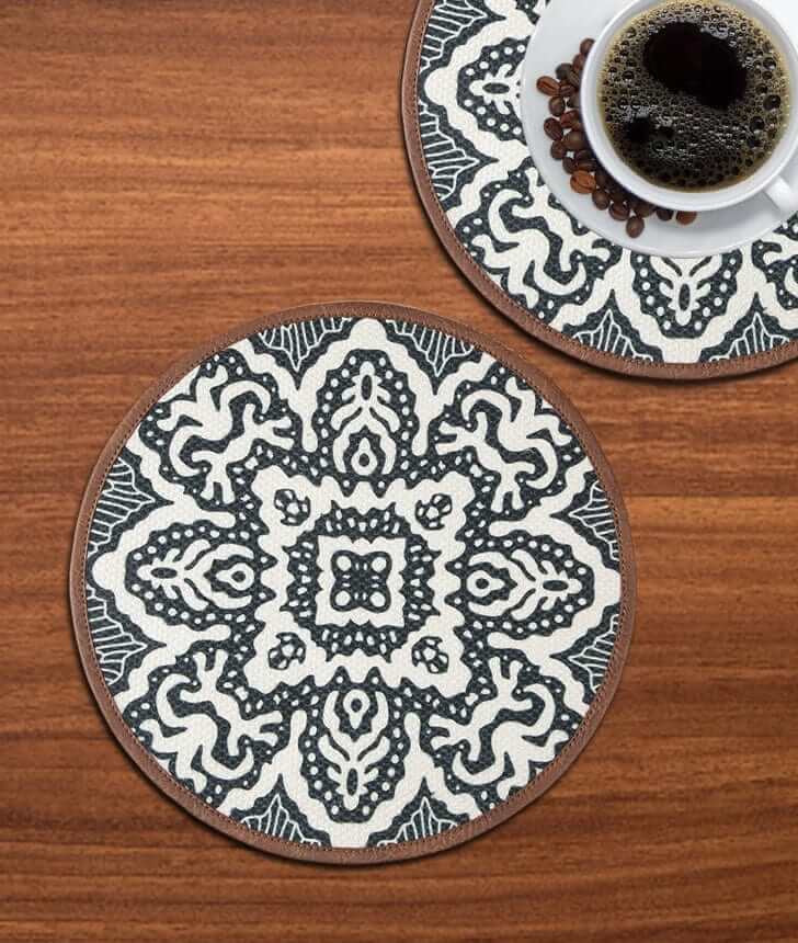 Mona B - Set of 2 Printed Mosaic Placemats, 13 INCH Round, Best for Bed-Side Table/Center Table, Dining Table/Shelves (Medallion)