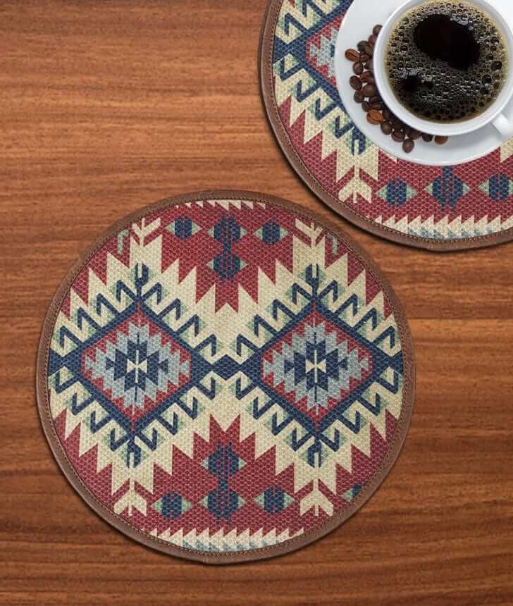 Mona B - Set of 2 Printed Mosaic Placemats, 13 INCH Round, Best for Bed-Side Table/Center Table, Dining Table/Shelves (Mosaic)