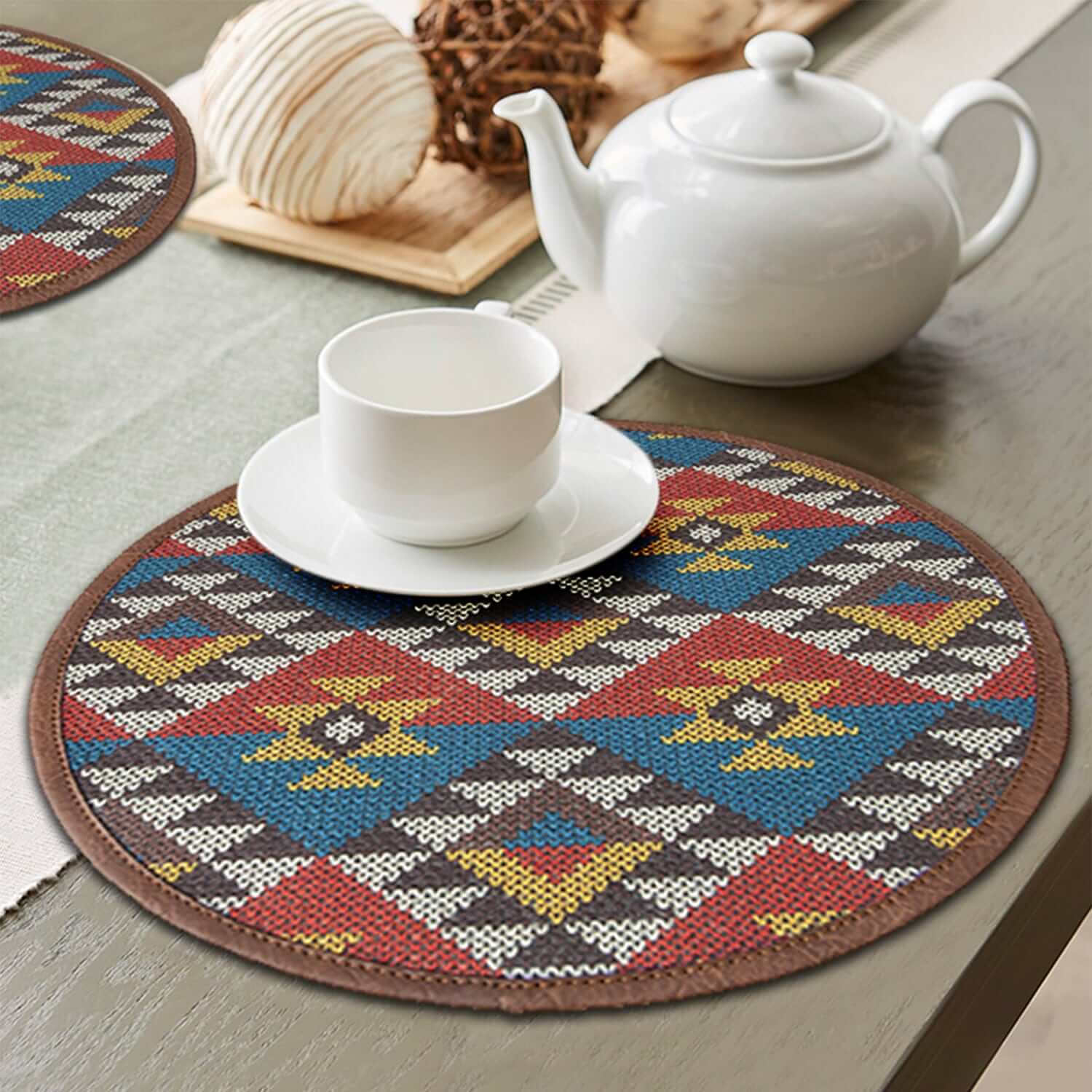 Mona B - Set of 2 Printed Placemats, 13 INCH Round, Best for Bed-Side Table/Center Table, Dining Table/Shelves (Saffiano)