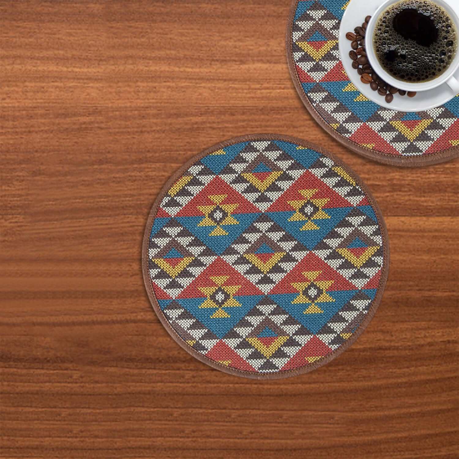 Mona B - Set of 2 Printed Mosaic Placemats, 13 INCH Round, Best for Bed-Side Table/Center Table, Dining Table/Shelves (Saffiano)