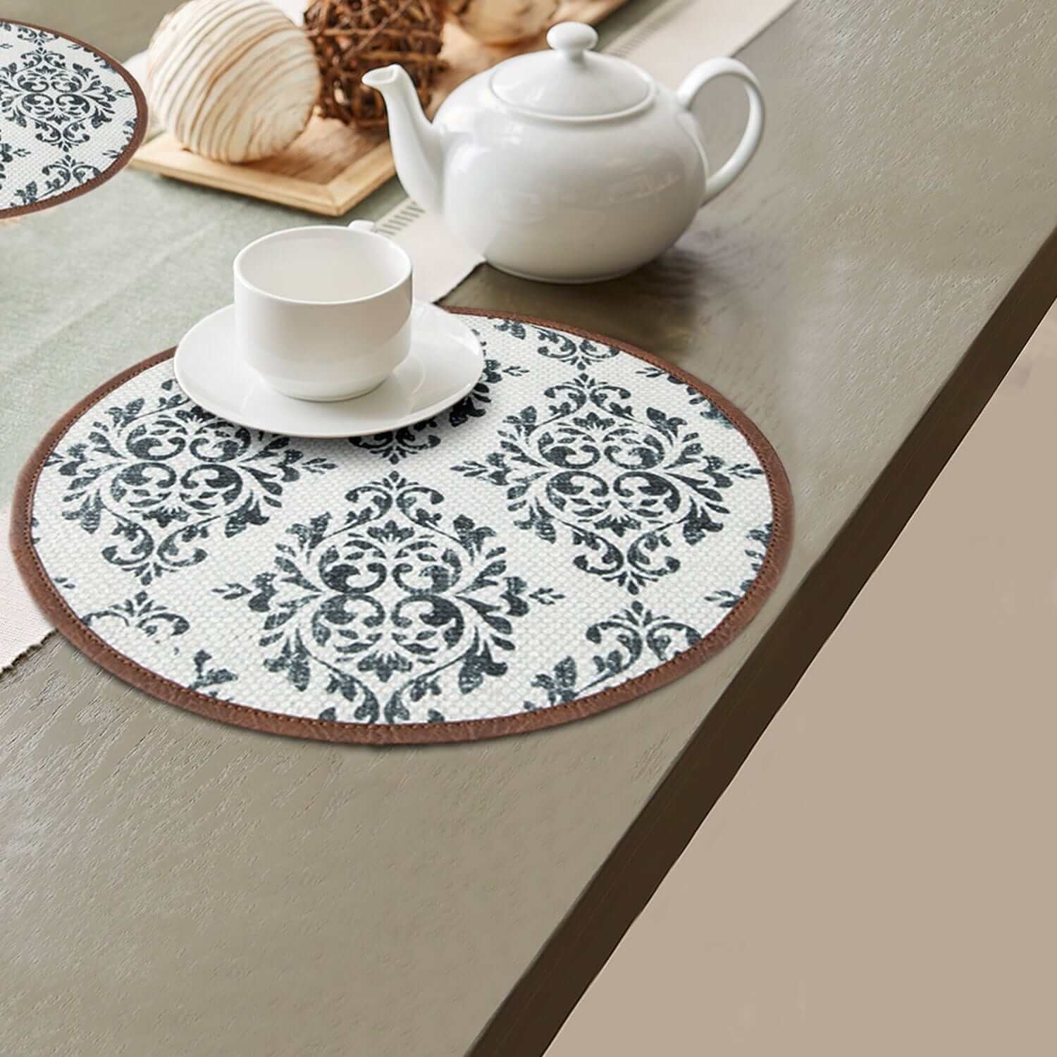 Mona B - Set of 2 Printed Placemats, 13 INCH Round, Best for Bed-Side Table/Center Table, Dining Table/Shelves (Trellis)