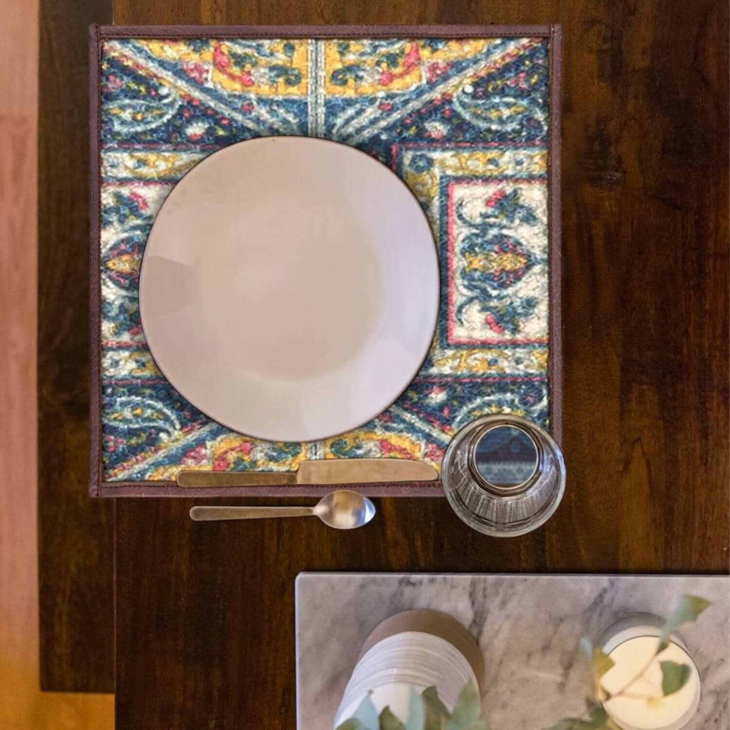 Mona B - Set of 2 Printed Placemats, 13 INCH Square, Best for Bed-Side Table/Center Table, Dining Table/Shelves- PP-101