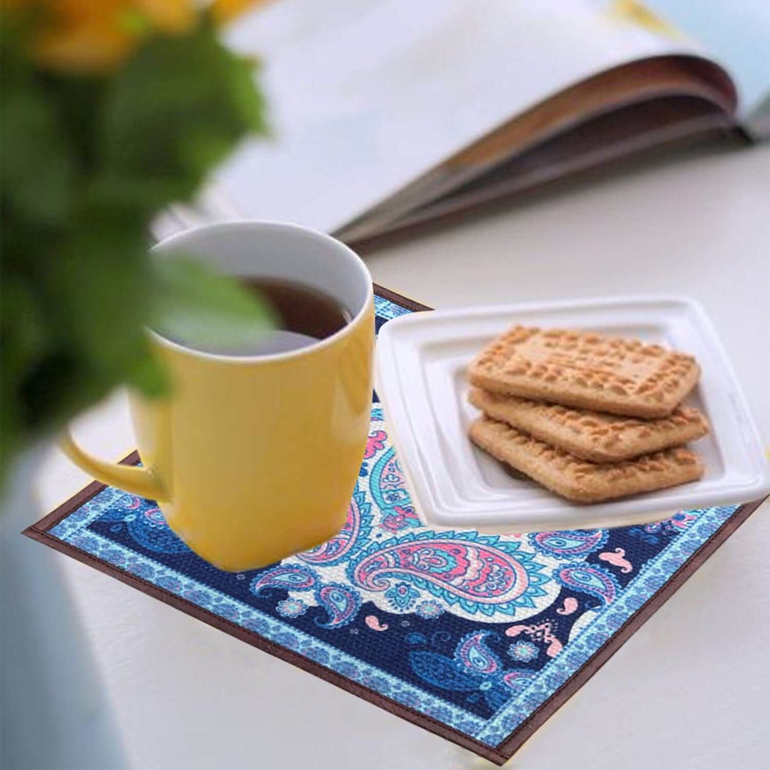 Mona B - Set of 2 Printed Placemats, 13 INCH Square, Best for Bed-Side Table/Center Table, Dining Table/Shelves- PP-102