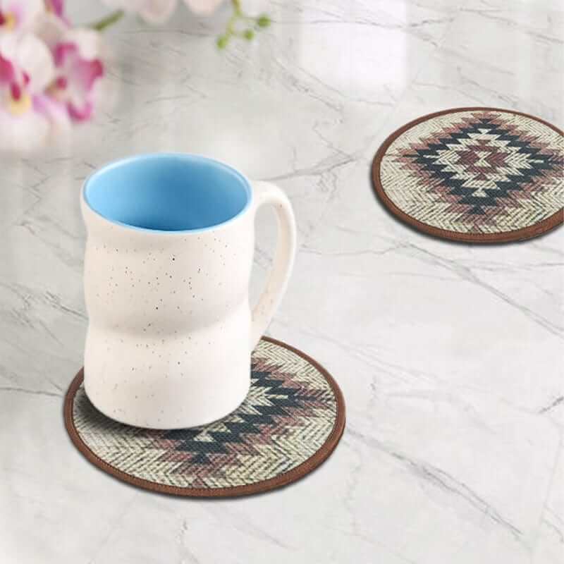 Mona B - Set of 4 Printed Amelia Coasters, 4.5 INCH Round, Best for Bed-Side Table/Center Table, Dining Table (Aztec)