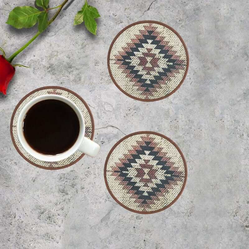 Mona B - Set of 4 Printed Amelia Coasters, 4.5 INCH Round, Best for Bed-Side Table/Center Table, Dining Table (Aztec)