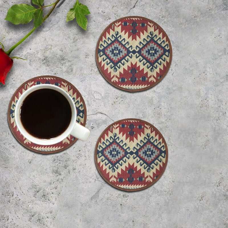 Mona B - Set of 4 Printed Amelia Coasters, 4.5 INCH Round, Best for Bed-Side Table/Center Table, Dining Table (Kilm)