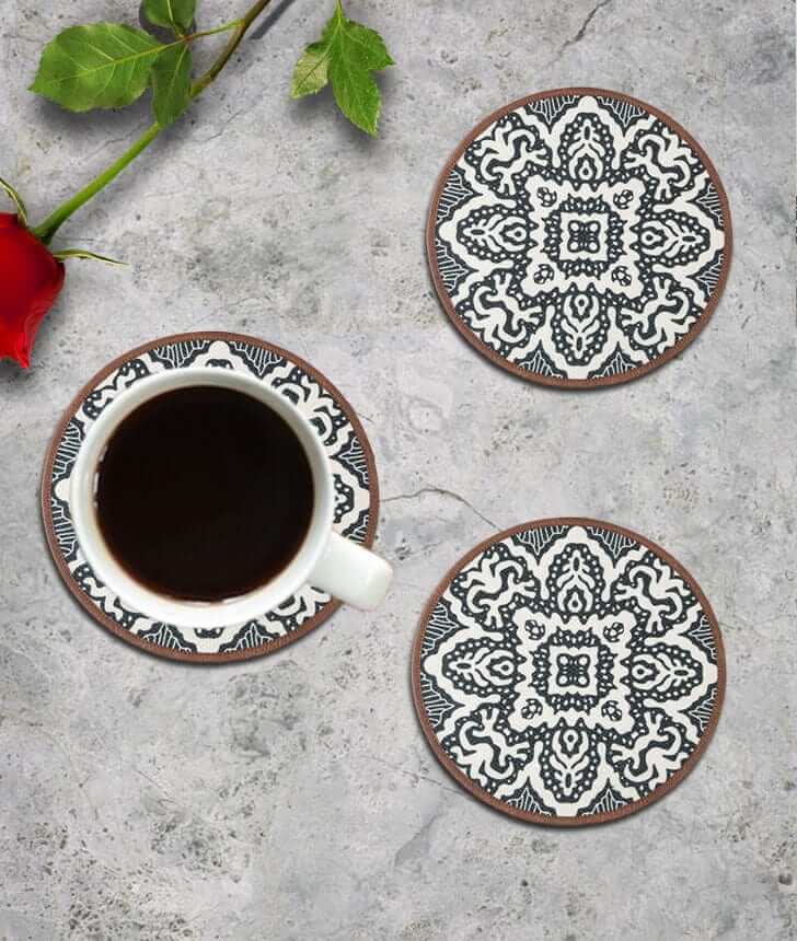 Mona B - Set of 4 Printed Amelia Coasters, 4.5 INCH Round, Best for Bed-Side Table/Center Table, Dining Table (Medallion)