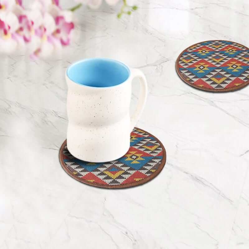 Mona B - Set of 4 Printed Amelia Coasters, 4.5 INCH Round, Best for Bed-Side Table/Center Table, Dining Table (Saffiano)