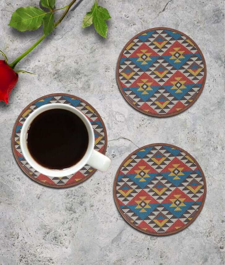 Mona B - Set of 4 Printed Amelia Coasters, 4.5 INCH Round, Best for Bed-Side Table/Center Table, Dining Table (Saffiano)