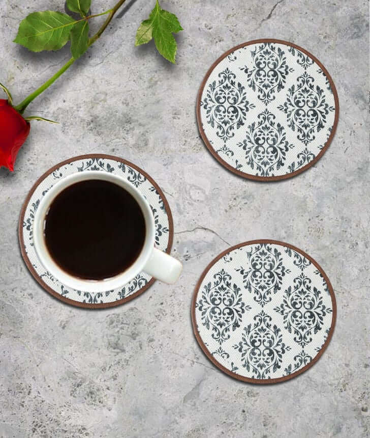 Mona B - Set of 4 Printed Amelia Coasters, 4.5 INCH Round, Best for Bed-Side Table/Center Table, Dining Table (Trellis)