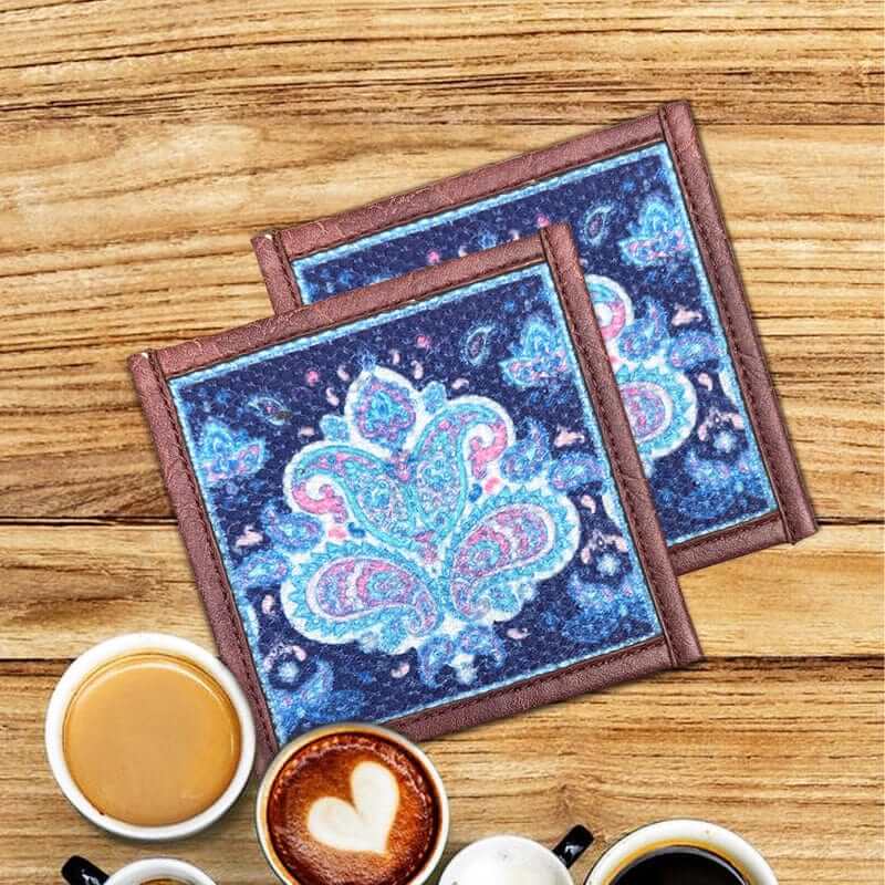 Mona B - Set of 4 Printed Coasters, 4.5 INCH Square, Best for Bed-Side Table/Center Table, Dining Table- PC-102