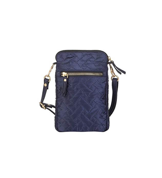 Mona B - Small Recycled Quilted Polyester Messenger Crossbody Sling Bag with Stylish Design for Women: Navy