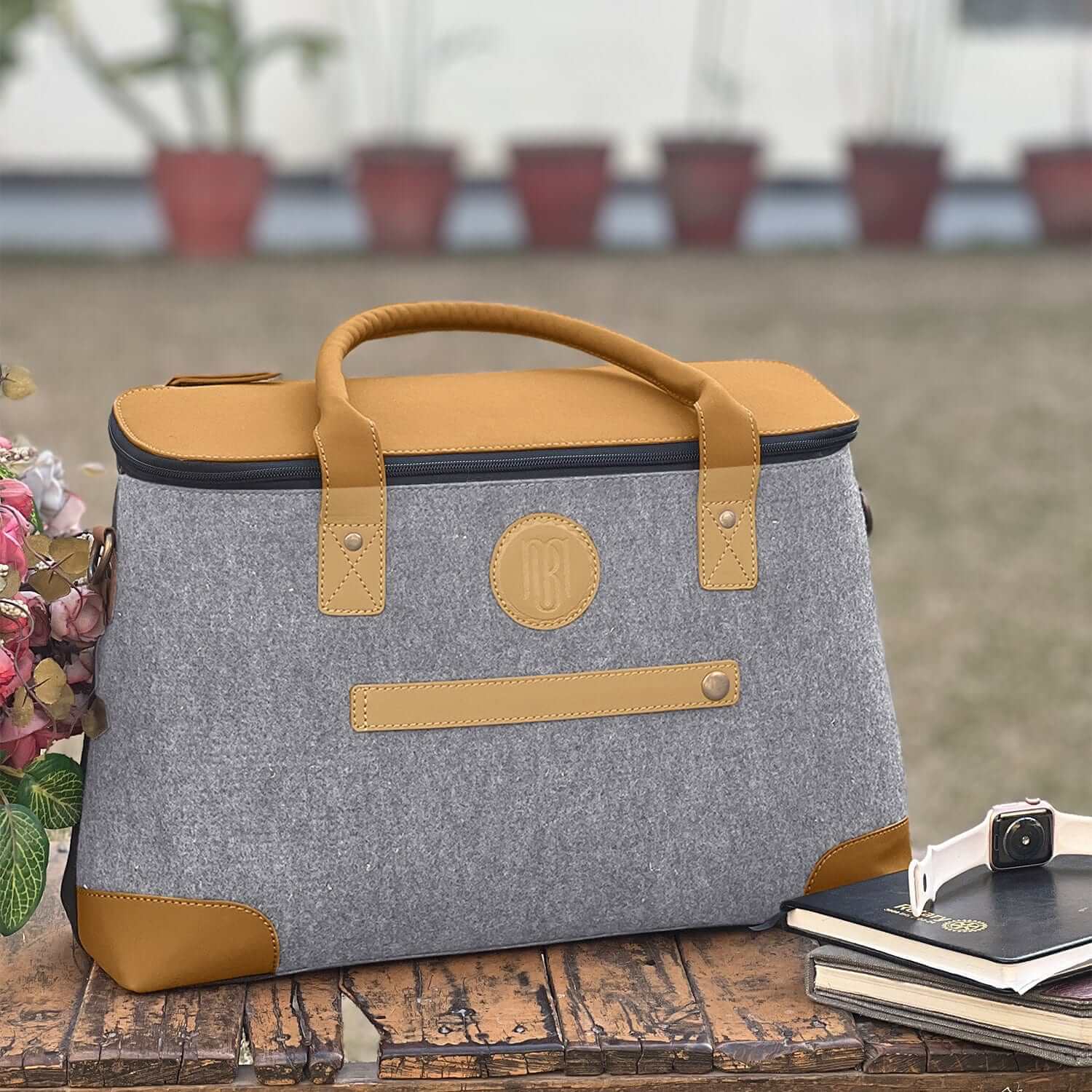 Mona B - Unisex Messenger | Small Overnighter Bag for upto 14" Laptop/Mac Book/Tablet with Stylish Design: Arctic Light Grey