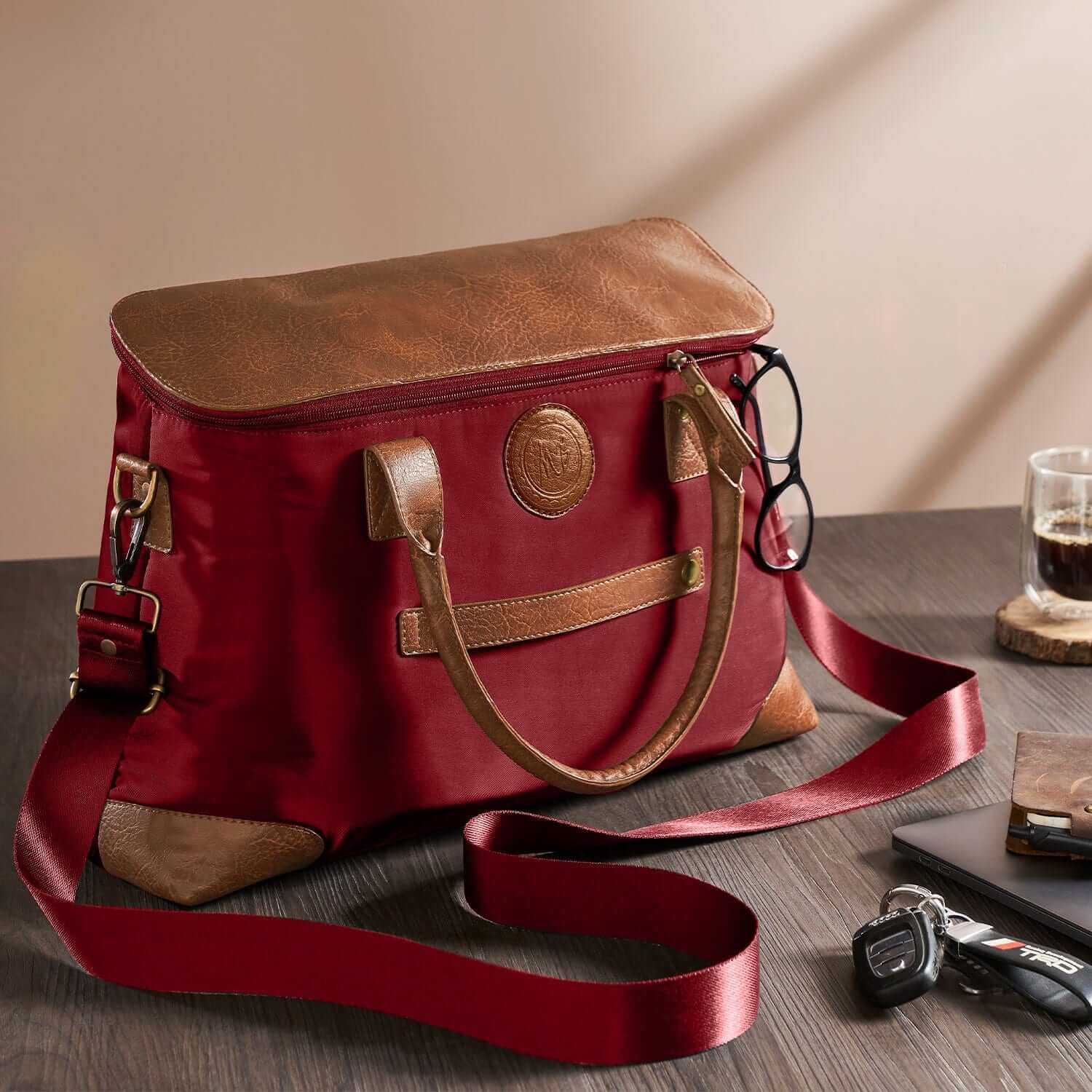 Mona B - Unisex Messenger | Small Overnighter Bag for upto 14" Laptop/Mac Book/Tablet with Stylish Design: Ohio Wine - RP-306 WIN