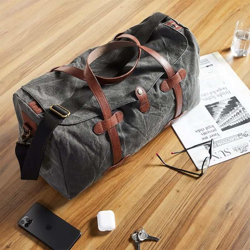 Mona B - Upcycled Canvas Duffel Gym Travel and Sports Bag with Stylish Design for Men and Women: Flap