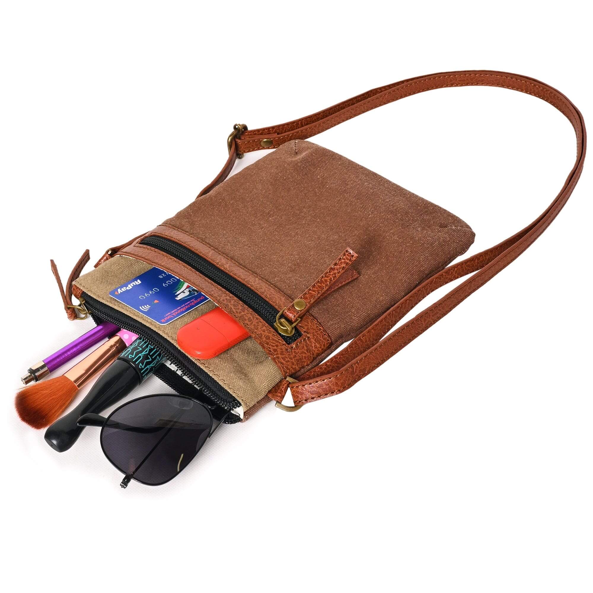 Mona B - Small Messenger Crossbody Bag with Stylish Design for Girls and Women: Chocolate - (M-2515)