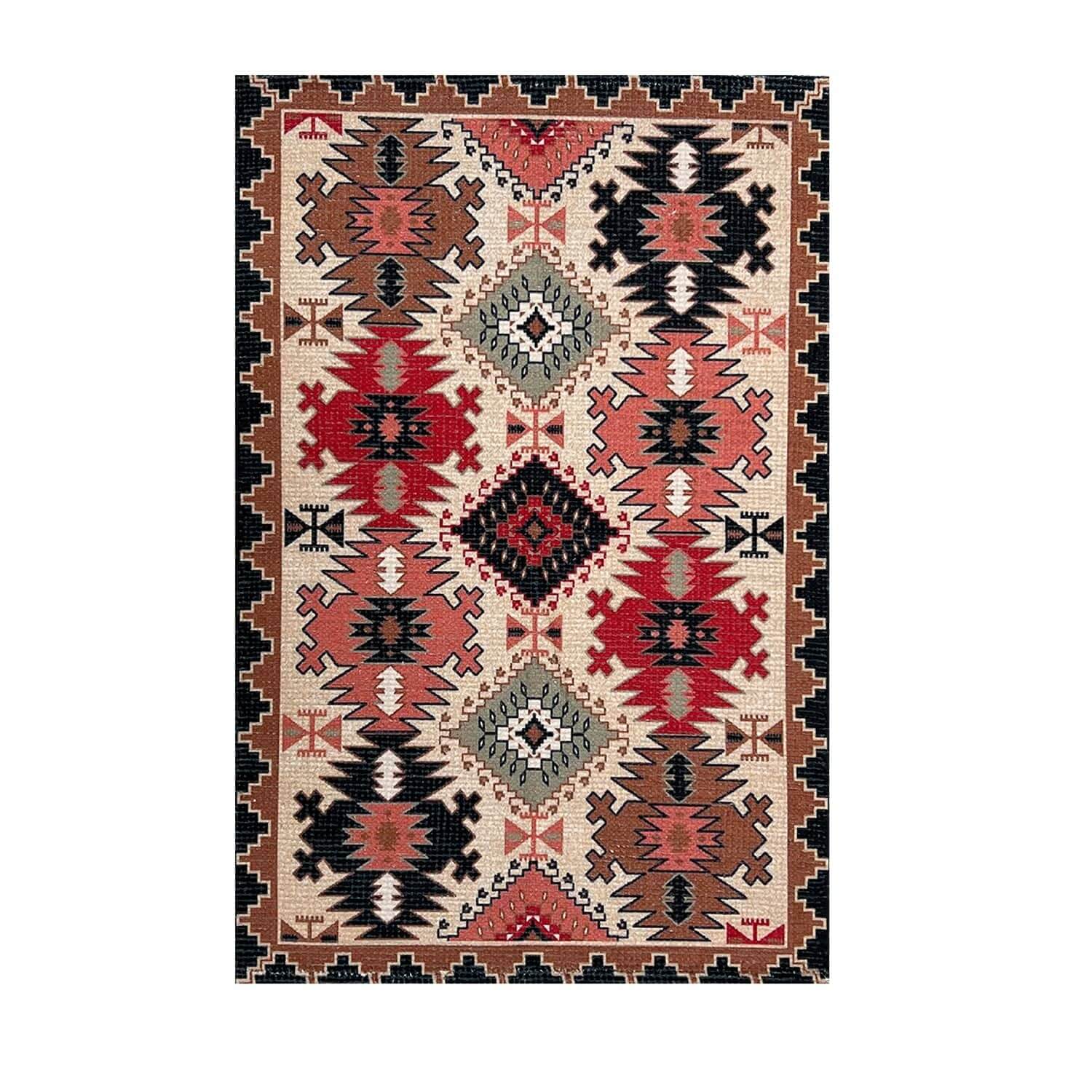 Mona B - Printed Vintage Dhurrie Carpet Rug Runner Floor Mat for Living Room Bedroom: 2 X 3 Feet Multi Color - PR-112 (2436)